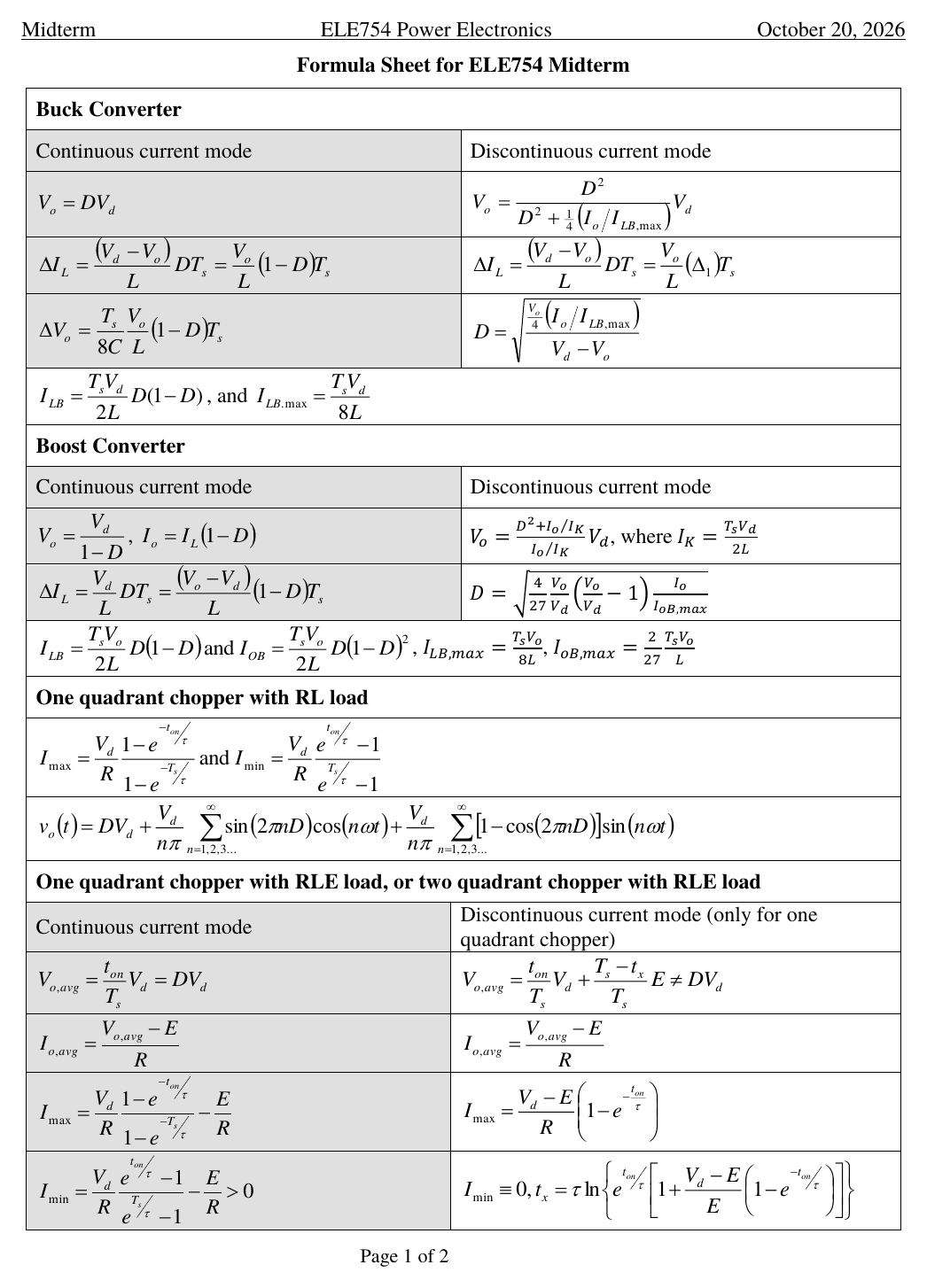 F2026 midterm formula sheet, page 1